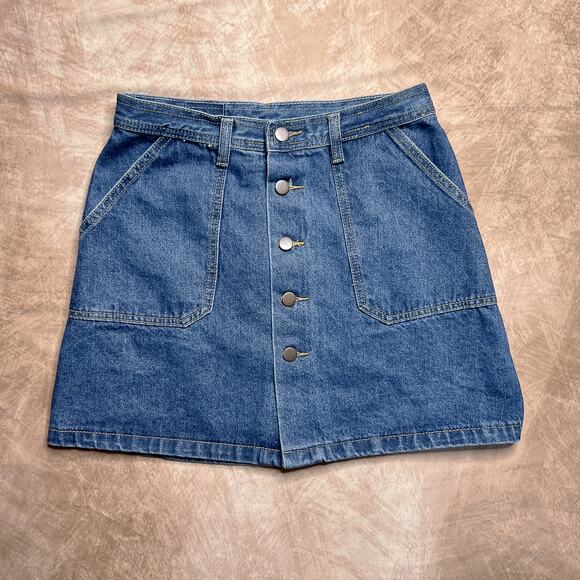 Denim Button Up Mini Skirt Blue Jean Paneled Medium Wash Women's M Streetwear - Picture 5 of 5